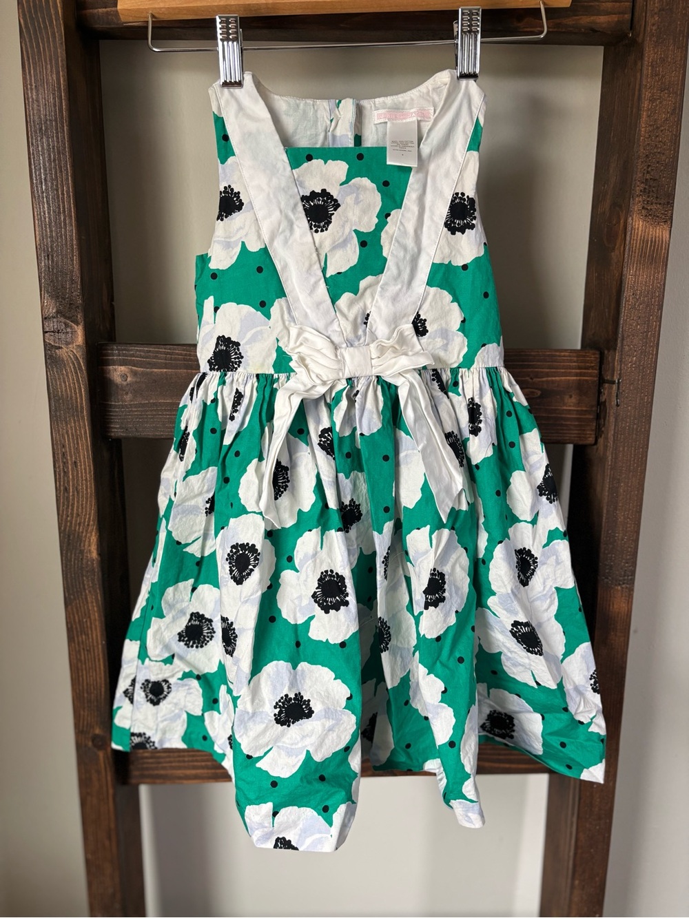 Janie and Jack Green Floral Dress with White Bow Accent